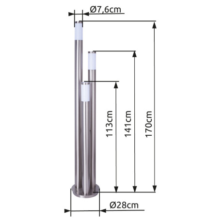 Vonkajšie svietidlo, nerezová ocel, plast biely, IP44, Ø 280, V: 1700, bez žiaroviek 3xE27, max. 60W 8
