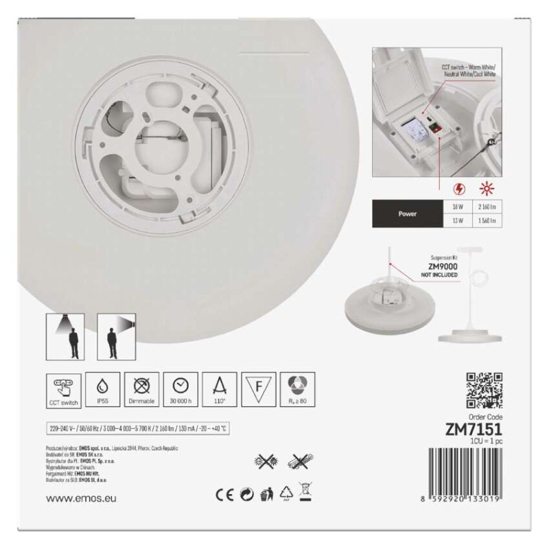 LED prisadené svietidlo DIONI, kruhové, biele, 18W, CCT 9