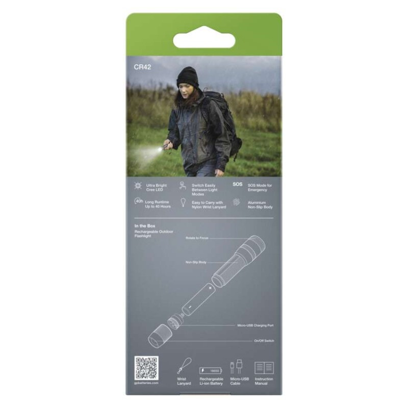 CREE LED nabíj. svietidlo GP CR42, 1000 lm, 2600 mAh, fokus + Li-ion 18650 4