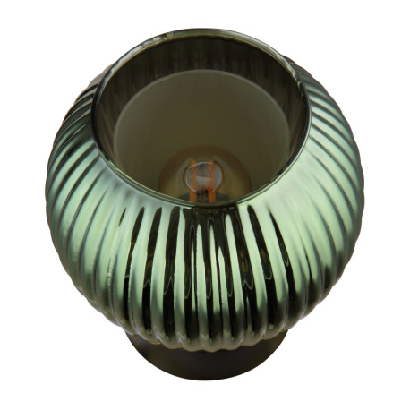 Stolové svietidlo, kov čierny matný, sklenená guľa zelená, vnútorné sklo biele, kábel PVC čierny, ko 10