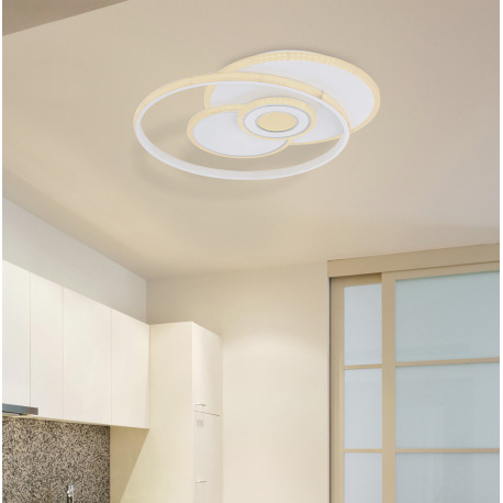 Stropné svietidlo, kov biely, chróm, akryl biely, pamäťová funkcia, nočné svetlo, stmievateľné, diaľ 12