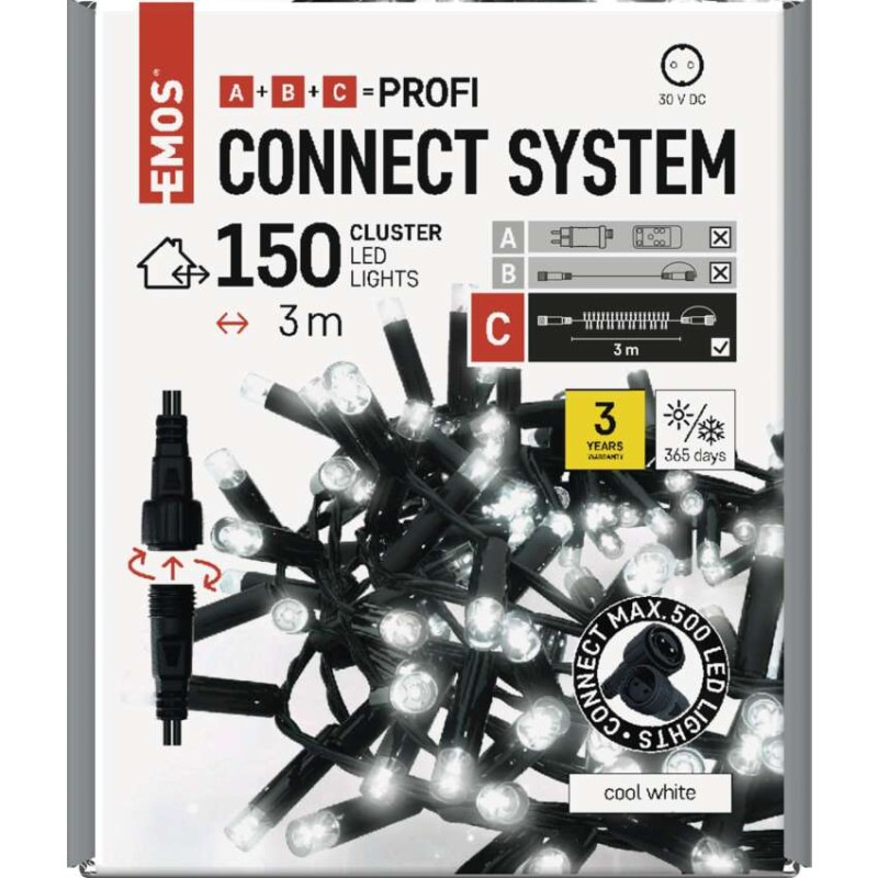 Profi LED spojovacia reťaz čierna – cluster, 3m, vonkaj. aj vnútorná, studená biela 13