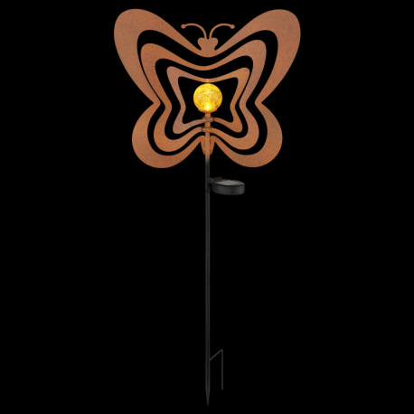 Solárne svietidlo, kov, imitácia hrdze, kov čierny, plast čierny matný, jantárová guľa s efektom pop 15