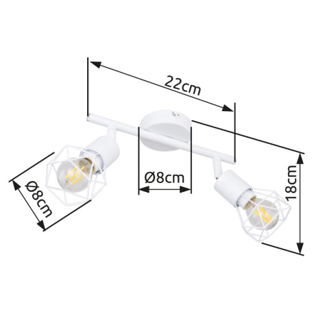 Nástenné svietidlo, kov biely, DxŠxV: 220x80x180, bez žiaroviek 2xE14, max. 40W 230V 8