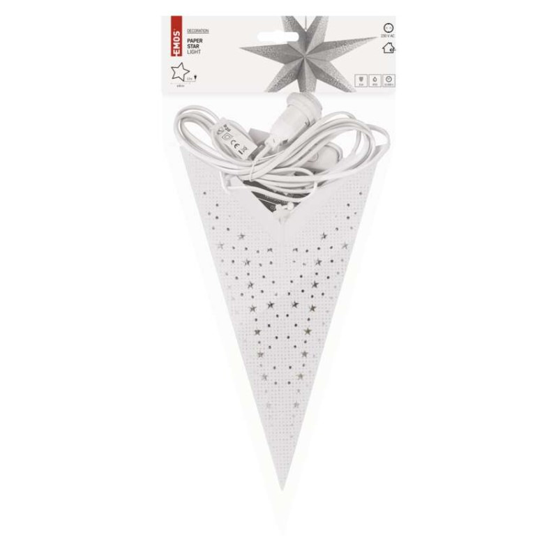 LED hviezda papierová závesná so striebornými trblietkami v strede, biela, 60 cm, vnútorná 4