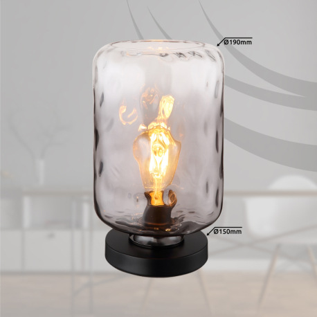 Stolná lampa, kov čierny matný, sklo dymové/číre, kábel PVC čierny, kolískový vypínač na kábli, ø: 1 16