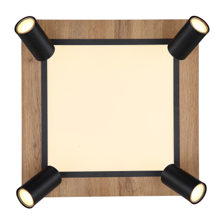 Stropné svietidlo kov čierny, MDF, imitácia tmavého dreva, plast biely, prepínanie funkcií nástenným 16