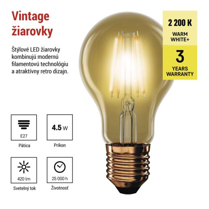 LED žiarovka Vintage A60 / E27 / 4,5 W (40 W) / 420 lm / Teplá biela 1