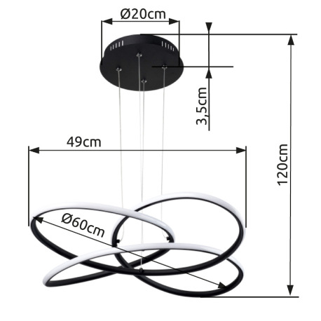 Závesné svietidlo, kov čierny, plast biely, Ø600, V: 1200, vrátane 1xLED 30W 230V, 1370lm, 3000K 10