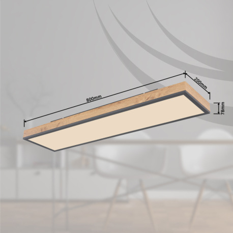 Stropné svietidlo, hliník grafit, MDF imitácia dreva, akryl biely, stmievateľné, niekoľko úrovní pom 8