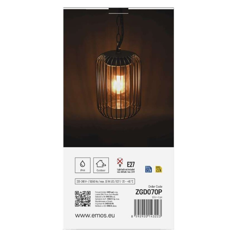 Zahradné závesné svietidlo SALVIA, 16 x 16 x 32 cm, 1 x E27, 15 W 10