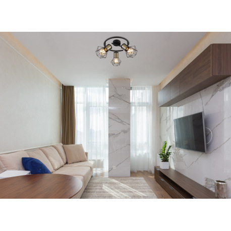 Stropné svietidlo, kov čierny, kovová mriežka čierna, ø: 285mm, V:190mm, bez žiaroviek 3x E27, max. 10