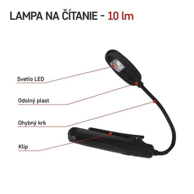 LED svietidlo na čítanie, 10 lm, 1× AAA 1