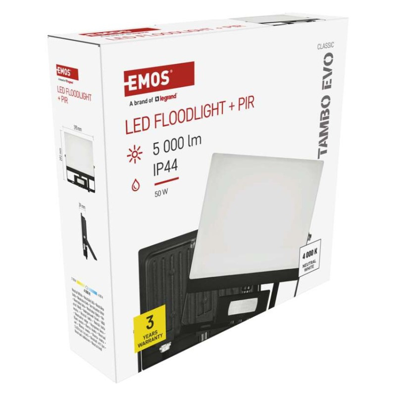 LED reflektor TAMBO EVO so senzorom pohybu, 50 W, 5000 lm, IP65, čierny 13