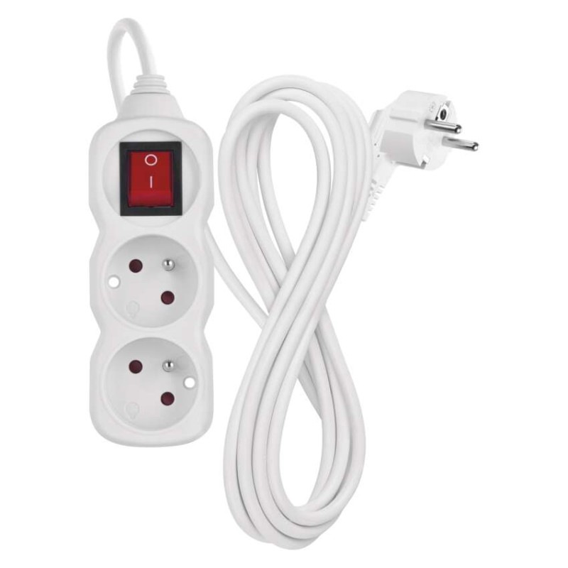 Predlžovací kábel 3 m / 2 zásuvky / s vypínačom / biely / PVC / 1 mm2 1