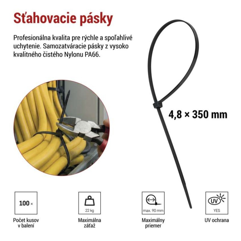 Sťahovacia páska 350×4,8, čierna, 100 ks 6