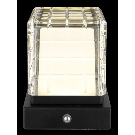 Nabíjateľná stolová lampa, kov čierny, akryl číry, satinovaný povrch, čierny PVC kábel, dotykové zap 8