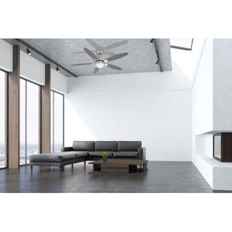 Stropný ventilátor, chróm, nikel matný, 3 rýchlosti, 2 smery otáčania, ťahový vypínač, ø:1320, V:406 1