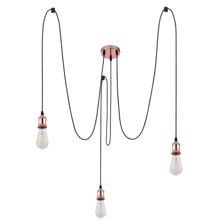Závesné svietidlo, medený kov, 3 textilné káble po 2m, Ø117, V:2000, bez žiaroviek 3xE27, max. 40W 2 3