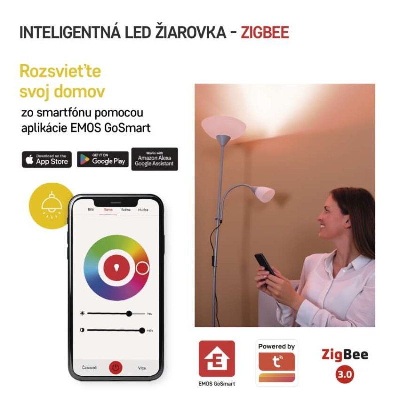 LED žiarovka GoSmart A60 / E27 / 11 W (75 W) / 1 050 lm / RGB / stmievateľná / Zigbee 3