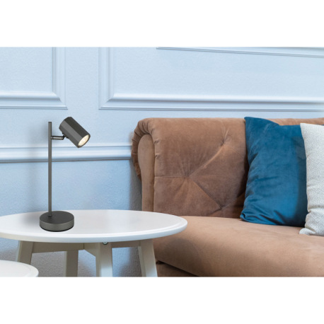 Stolové svietidlo, kov sivý, hliník sivý, kábel PVC čierny, kolískový vypínač na kábli, DxŠxV: 165x1 9