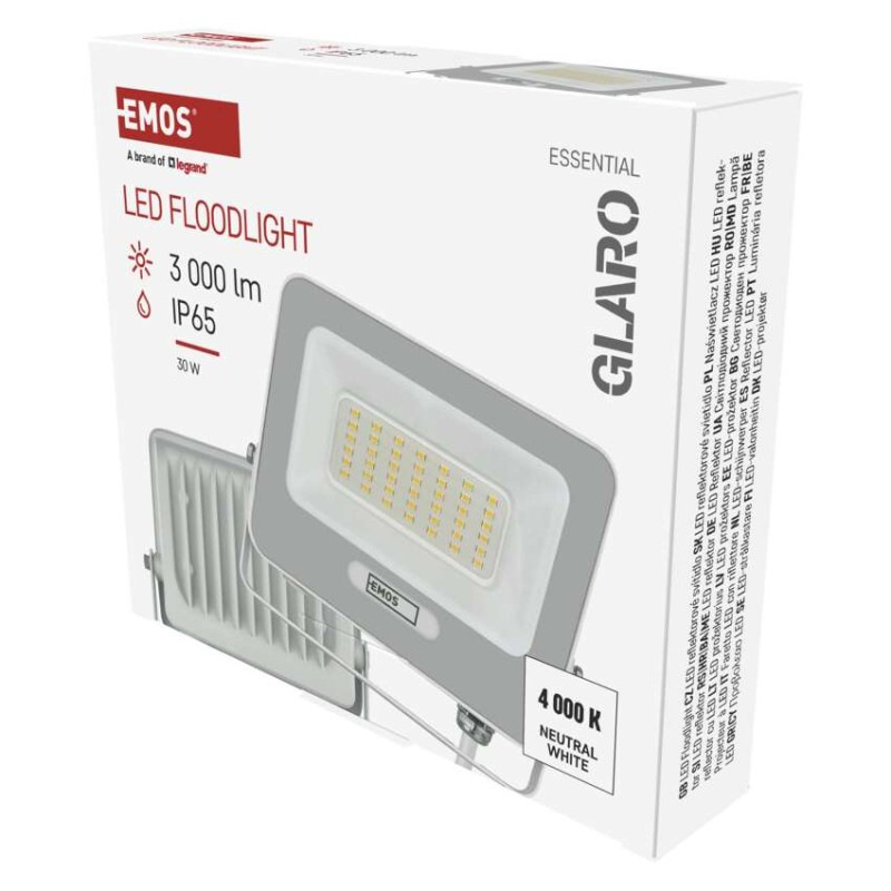 LED reflektor GLARO 30W, biely, IP65, 3000 lm, neutrálna biela