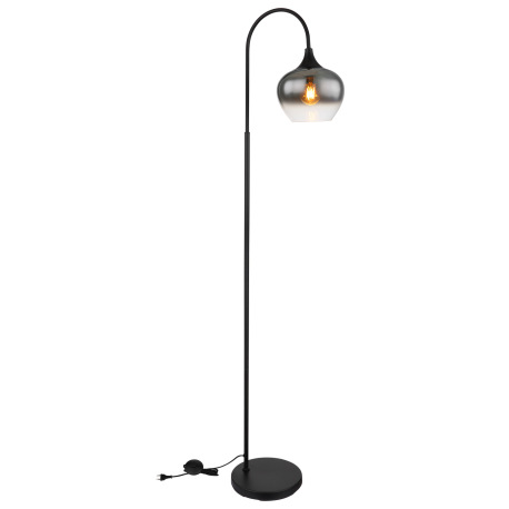 Stojacia lampa kov čierny matný, dymové sklo, textilný kábel čierny, vypínač na kábli, DxŠxV: 390x25 10