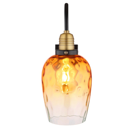 Nástenné svietidlo, kov čierny, sklo jantárové, priehľadné, kov mosadzný matný, smer svetla: nadol, 10