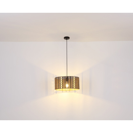 Závesné svietidlo, kov čierny matný, priehľadný akryl, krištále, tienidlo z vnútra zlaté, Ø 420, V: 14