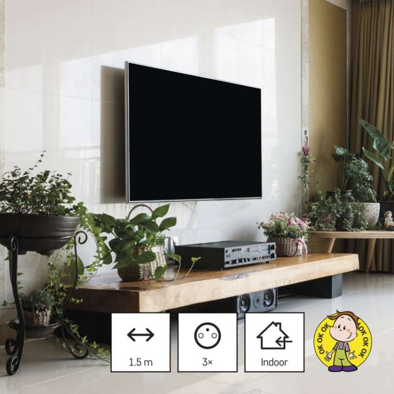 Predlžovací kábel 1,5 m / 3 zásuvky / čierny / PVC / 1 mm2 2