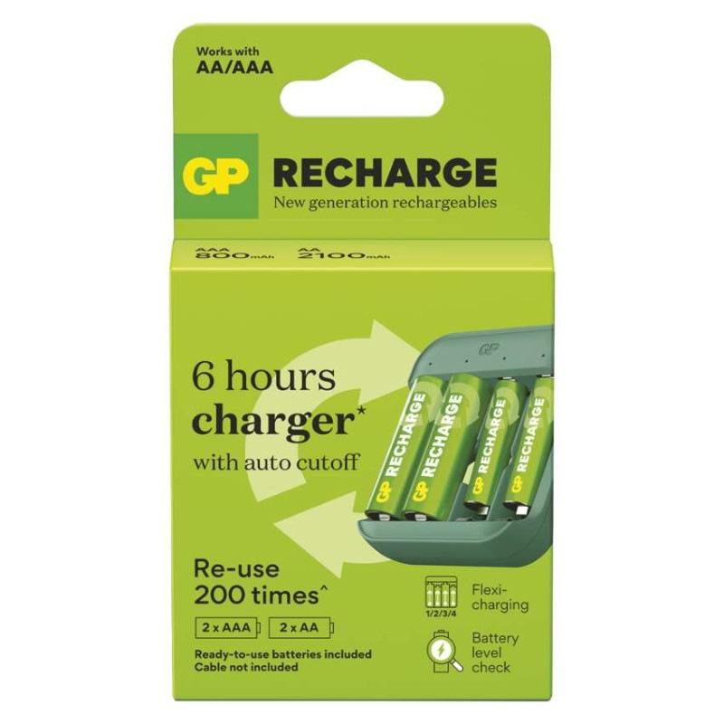 Nabíjačka batérií B423 + 2× AA GP Recharge 2100 mAh + 2× AAA GP Recharge 800 mAh