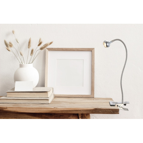 Stolové svitidlo, štipcové, kov chróm, kov nikel matný, akryl, flexi, vypínač, ŠxV: 430x480, vrátane 4