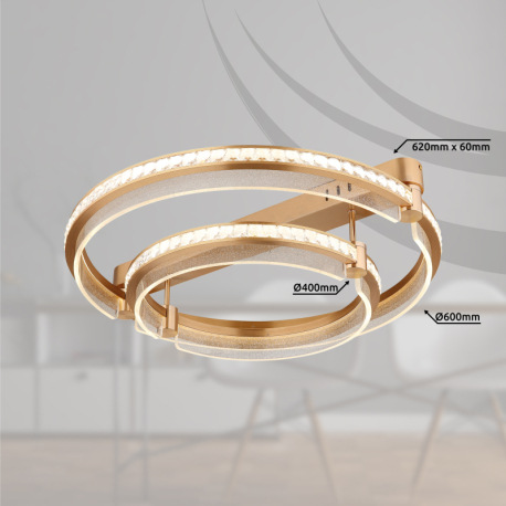 Stropné svietidlo, kov zlatej farby, hliník zlatej farby brúsený, krištále K5 číre, akryl číry, stmi 13