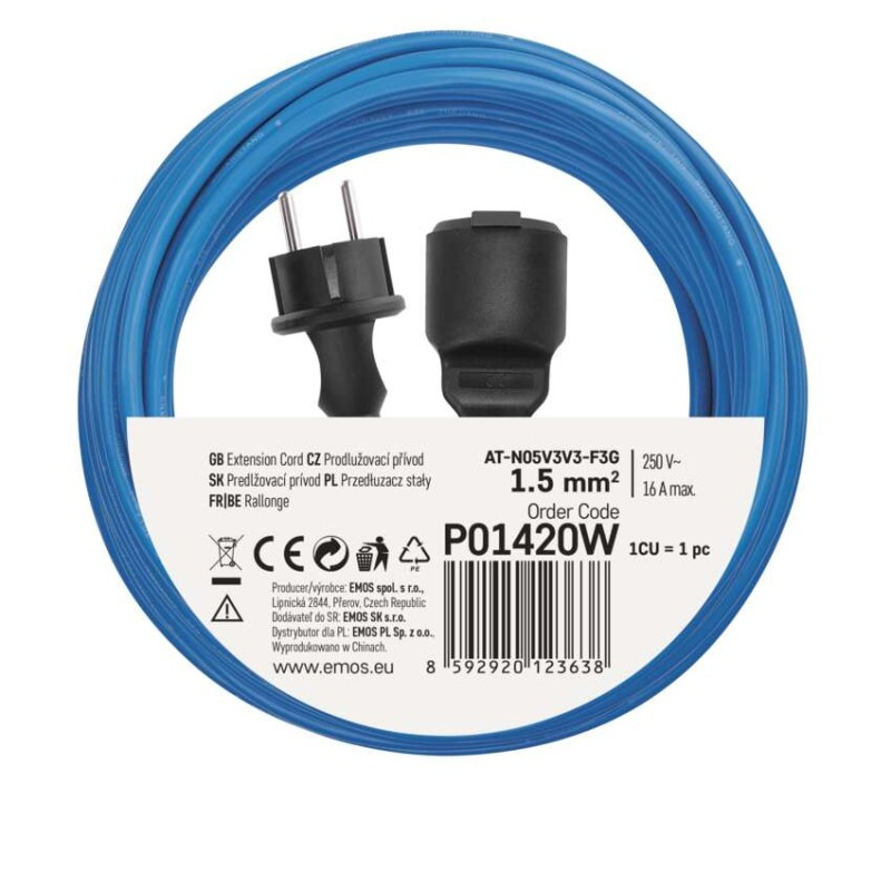 Špeciálny predlžovací kábel 20 m / 1 zásuvka / PVC / 230 V / 1,5 mm2 8