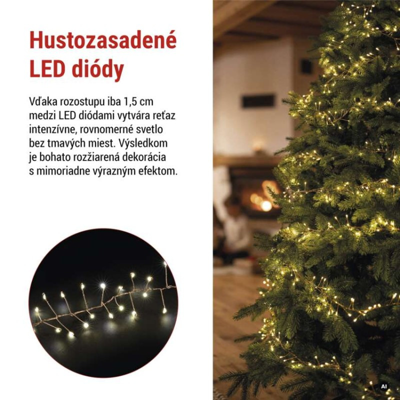 LED nano reťaz na cievke, medená, 9,6 m, teplá biela, časovač 4