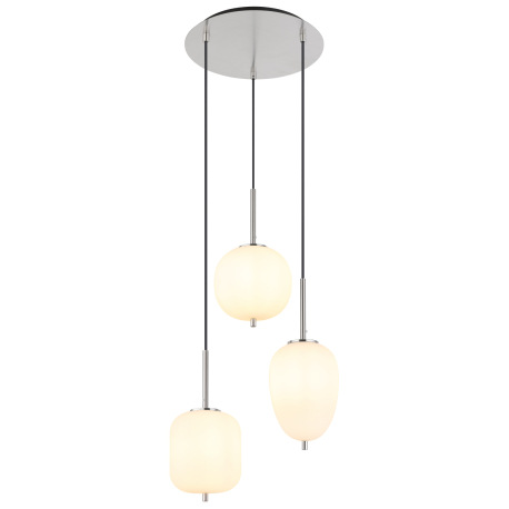 Závesné svietidlo kov nikel matný, sklo biele, kábel PVC čierny, možnosť nastavenia výšky, 3 rôzne s