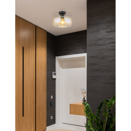 Stropné svietidlo kov čierny matný, sklo jantárové, ø: 280mm, V: 205mm, bez žiarovky 1x E27 40W 230V 1