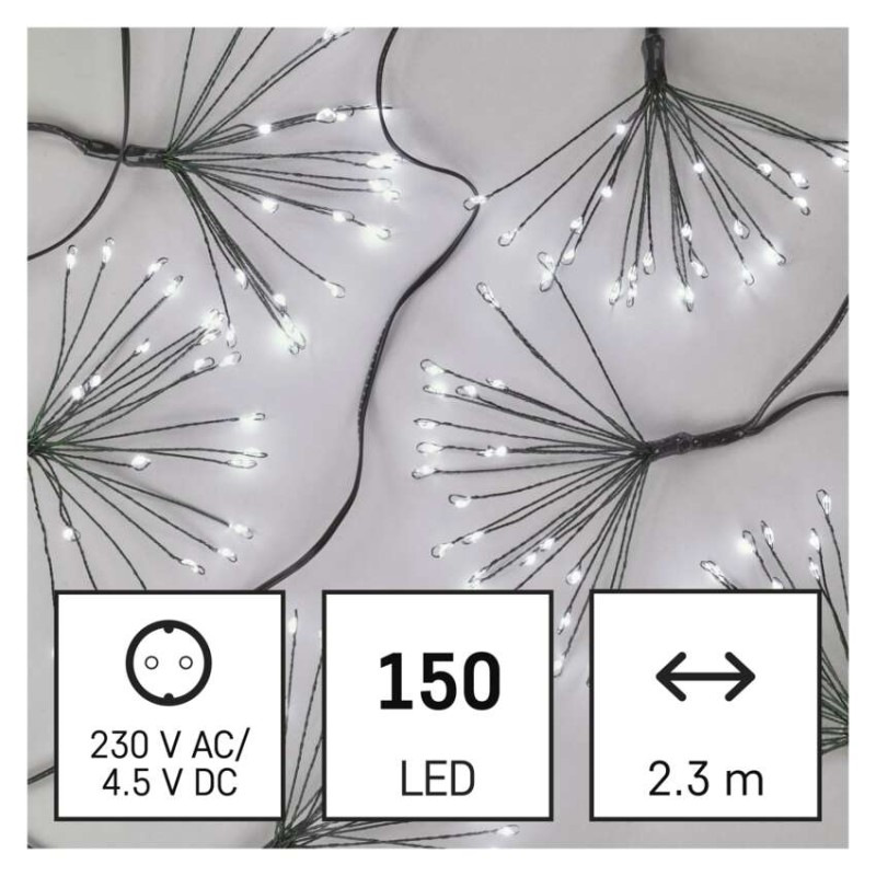 LED svetelná reťaz – svietiace trsy, nano, 2,35 m, vnútorná, studená biela, časovač 1