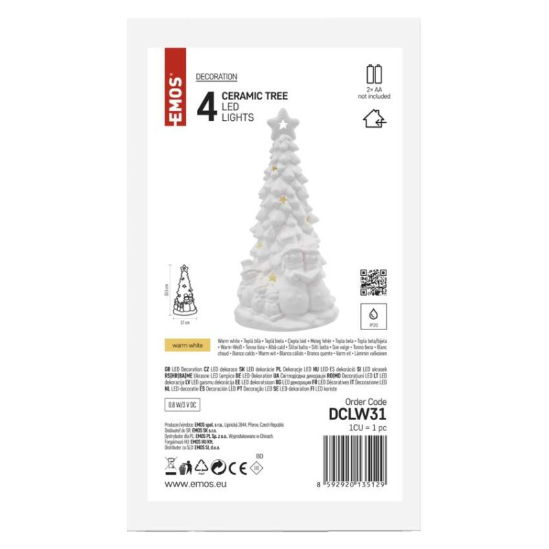 Keramický LED stromček so snehuliakmi, 33,5 cm, 2x AA, vnútorný, teplá biela 7