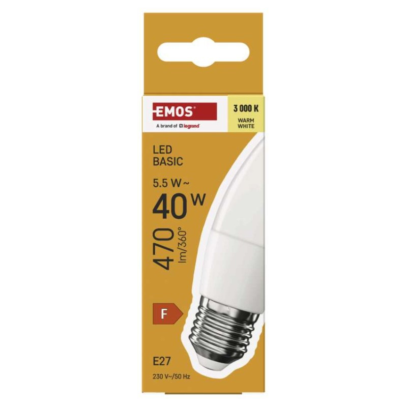 LED žiarovka Basic sviečka / E27 / 5,5 W (40 W) / 470 lm / Teplá biela 3
