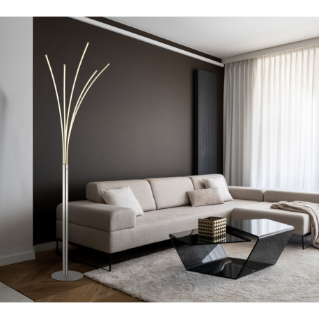 Stojacia lampa, kov matný nikel, plast biely, chróm, čierny PVC kábel, dotykový stmievač, 3-stupňový 9