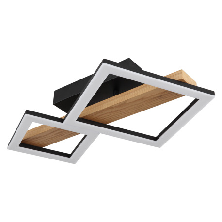 Stropné svietidlo kov čierny mat, MDF imitácia dreva, ABS čierny mat, plast biely, DxŠxV: 480x300x10 2