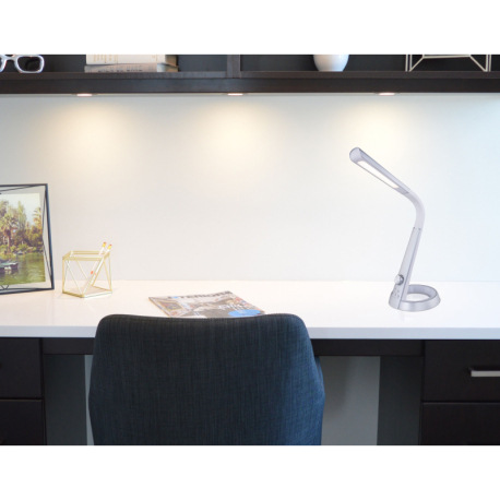 Stolová lampa, plast strieborný a biely, flexo, USB nabíjanie, nočné svetlo RGB, stmievateľné, menič 11