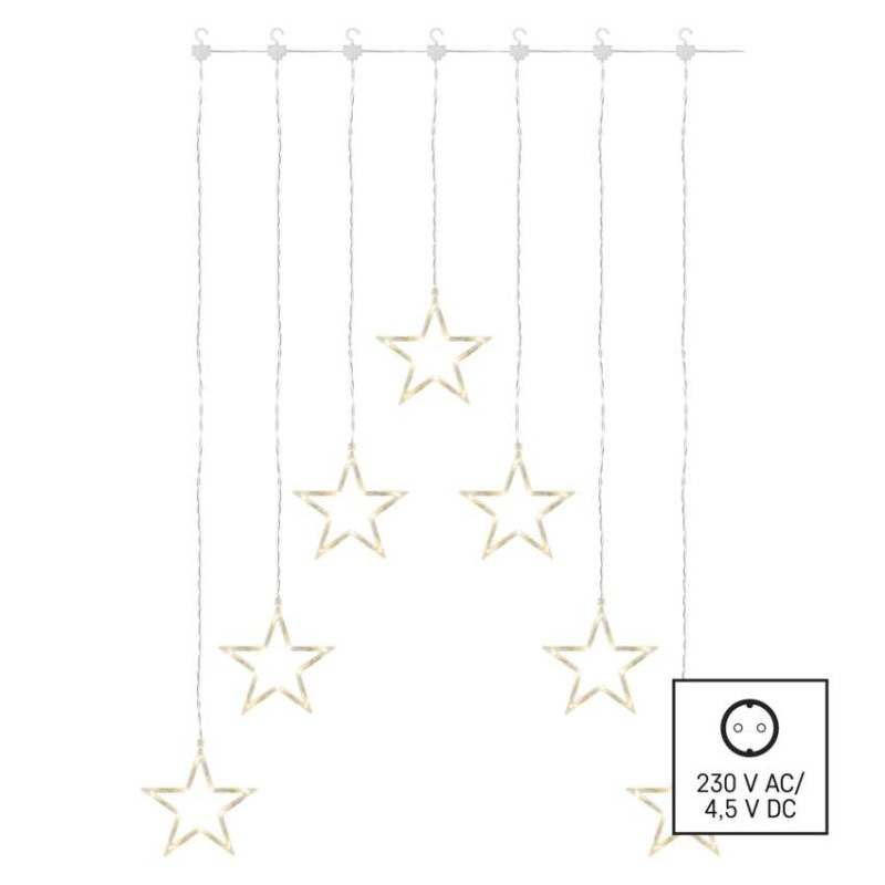 LED vianočný záves – 7 hviezd, 67x125 cm, vnútorný, teplá biela
