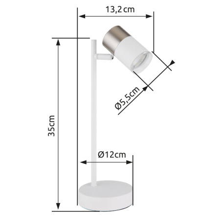 Stolové svietidlo, kov biely, hliník nikel, hliník biely, plast priehľadný, kábel PVC biely, kolísko 8