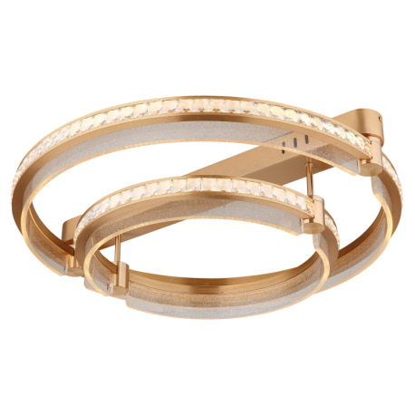 Stropné svietidlo, kov zlatej farby, hliník zlatej farby brúsený, krištále K5 číre, akryl číry, stmi 8