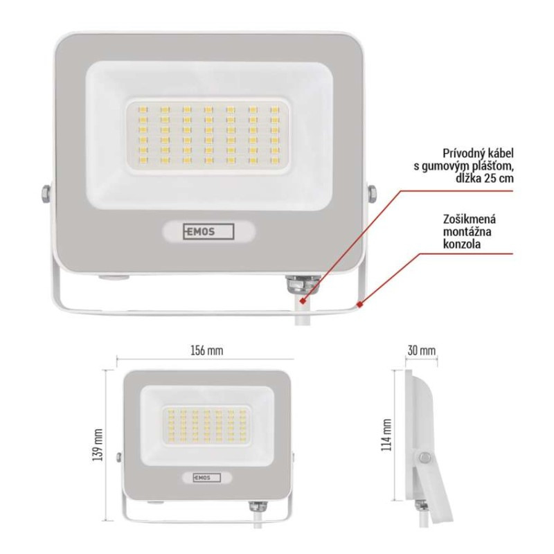 LED reflektor GLARO 30W, biely, IP65, 3000 lm, neutrálna biela 8