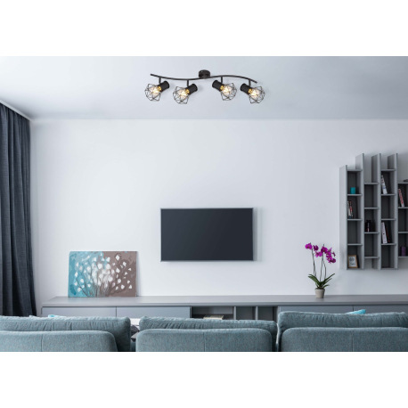 Stropné svietidlo, kov čierny, nastaviteľné, DxŠxV: 800x225x190, bez žiaroviek 4xE27, max. 40W 230V 10