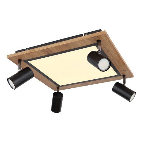 Stropné svietidlo kov čierny, MDF, imitácia tmavého dreva, plast biely, prepínanie funkcií nástenným 7