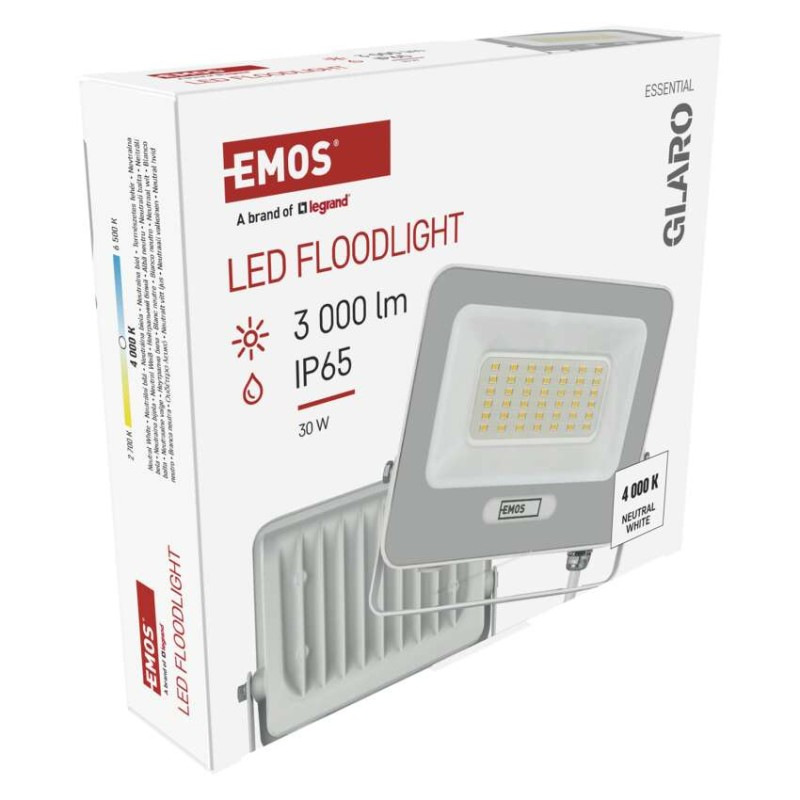 LED reflektor GLARO 30W, biely, IP65, 3000 lm, neutrálna biela 12